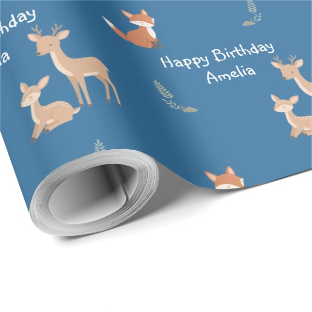  Woodland Animal Birthday Personalized  Wrapping Paper (Roll Corner)