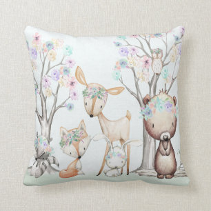 Woodland Animal Boho Baby Girl Nursery Pillow