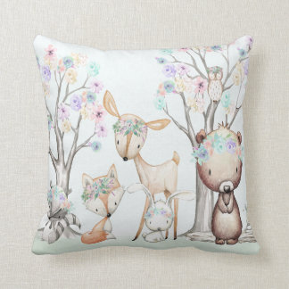 Woodland Animal Boho Baby Girl Nursery Pillow