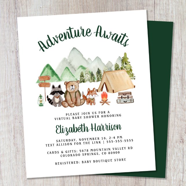 Woodland Animal Camping Virtual Baby Shower Invite (Creator Uploaded)