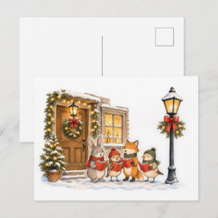 Woodland Animal Christmas Carolers for Holiday  Postcard