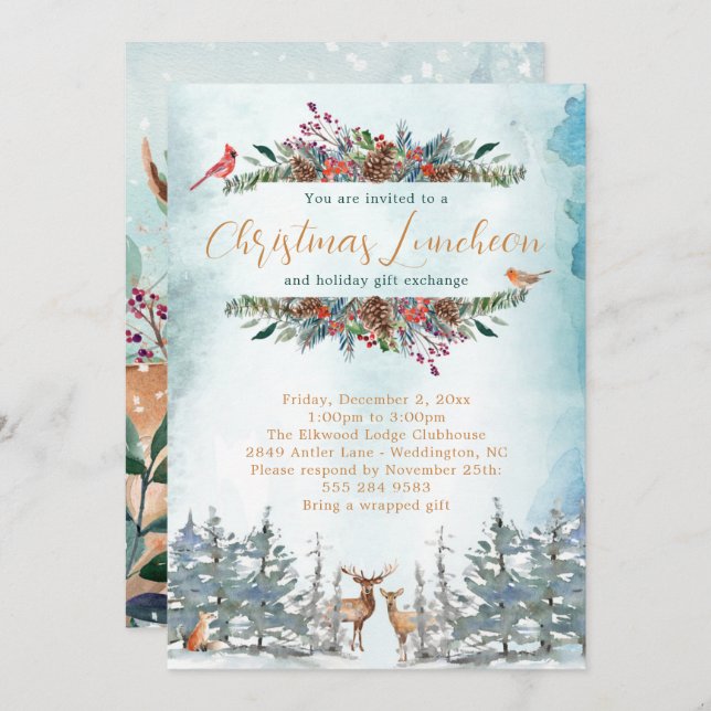 Woodland Animal Christmas Party Invitation (Front/Back)