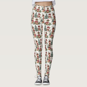 Woodland Animal Christmas Pattern with Fox & Owl Leggings
