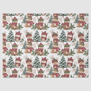 Woodland Animal Christmas Pattern with Fox & Owl Tissue Paper