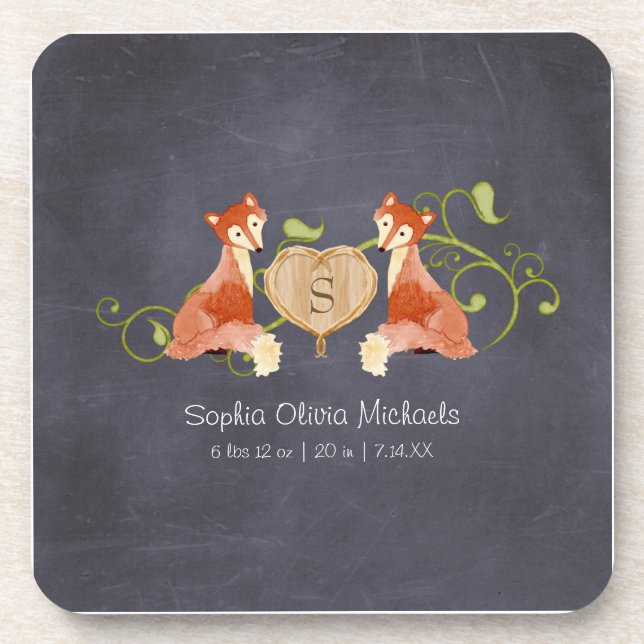 Woodland Animal Creatures, Fox n Vines Newborn Coaster (Front)