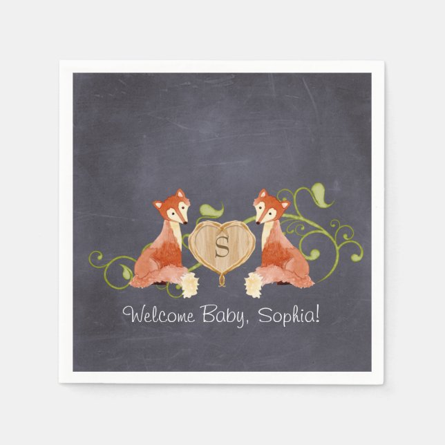 Woodland Animal Creatures, Fox n Vines Newborn Napkin (Front)
