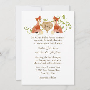 Woodland Animal Creatures, Fox n Vines Weddings Invitation