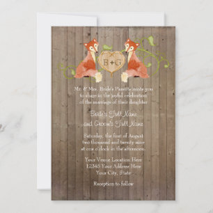 Woodland Animal Creatures, Fox n Vines Weddings Invitation