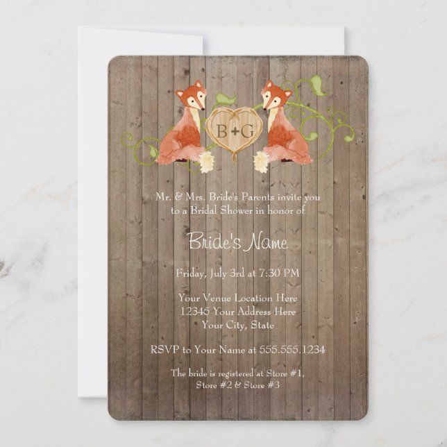 Woodland Animal Creatures, Fox n Vines Weddings Save The Date (Front)