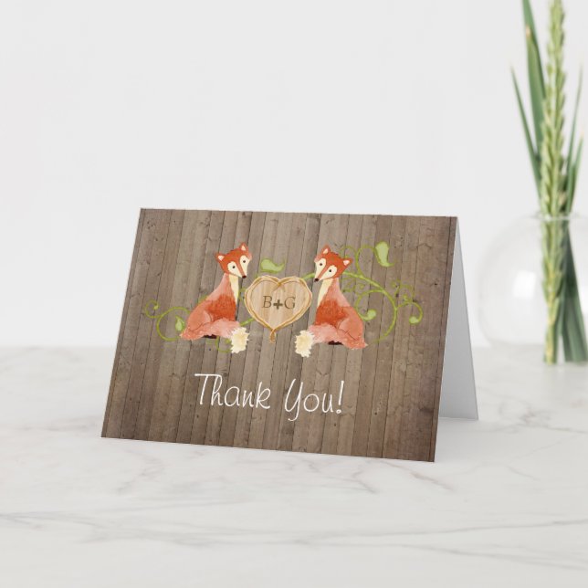 Woodland Animal Creatures, Fox n Vines Weddings Thank You Card (Front)