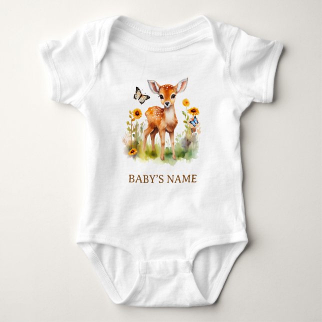 Woodland Animal Deer Baby Shower Baby Bodysuit (Front)