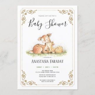 Woodland animal deer baby shower invitation