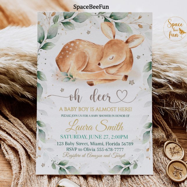 Woodland animal Deer Baby Shower Invitation boy (Woodland animal Deer Baby Shower Invitation Boy Forest animal Deer Boy Baby Shower Invite Woodland)