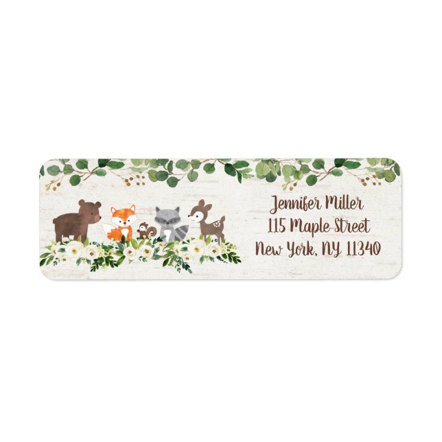 Woodland Animal Floral Address Return Address Label (Front)