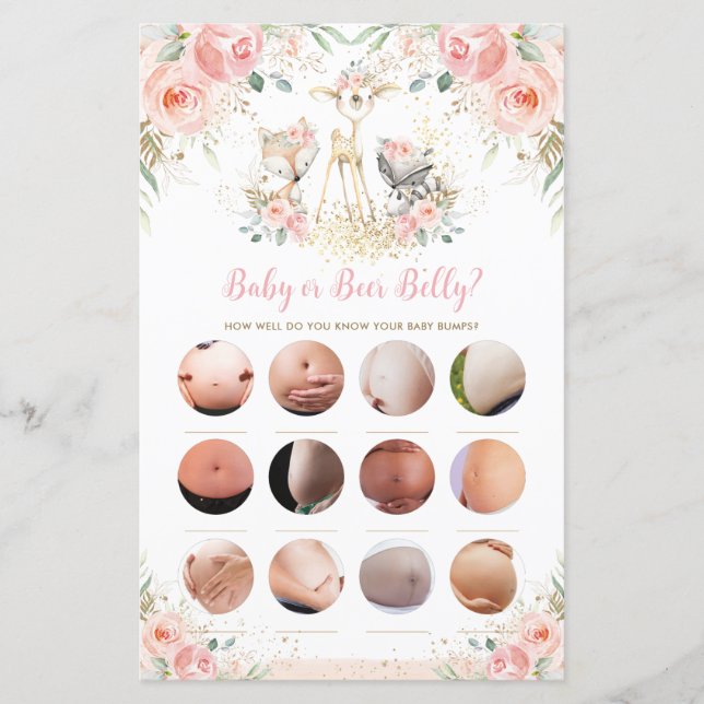 Woodland Animal Floral Baby or Beer Belly Game (Front)