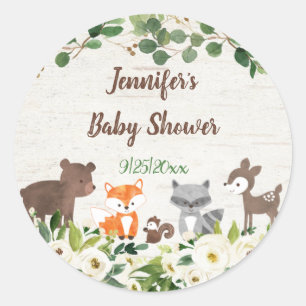Woodland Animal Floral Baby Shower Classic Round Sticker