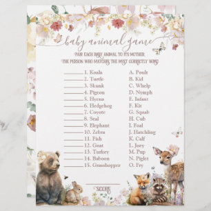 Woodland animal floral girl Baby Shower Game