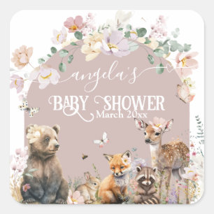 Woodland animal floral girl Baby Shower Square Sticker