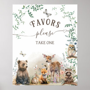 Woodland animal forest greenery Baby Shower favour Poster