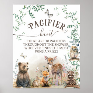 Woodland animal forest greenery Baby Shower game Poster