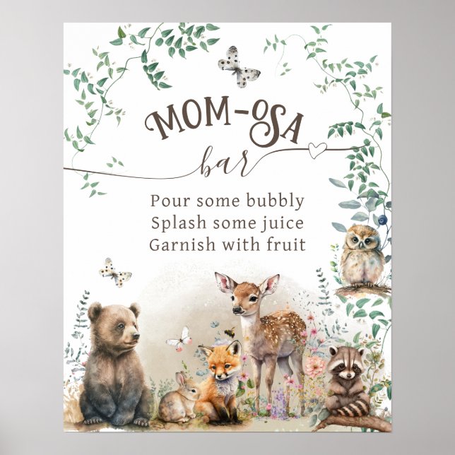 Woodland animal forest greenery Baby Shower momosa Poster (Front)