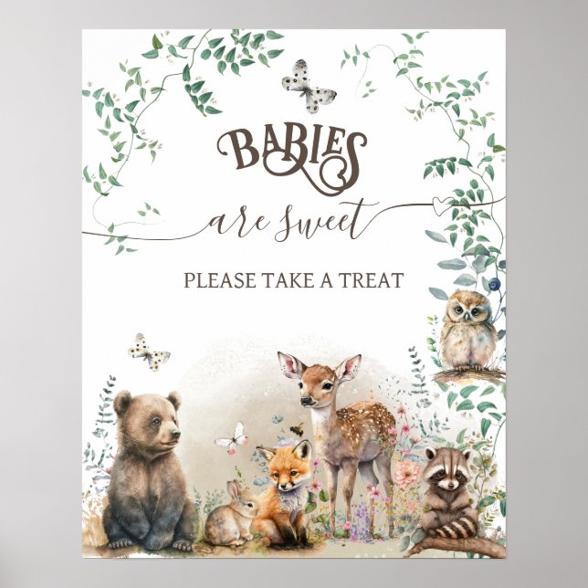 Woodland animal forest greenery Baby Shower treat Poster (Front)
