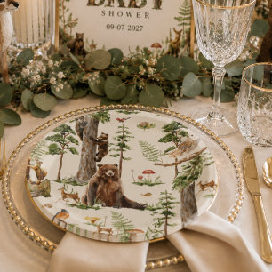 Woodland Animal Forest Wild Pattern baby shower Paper Plate
