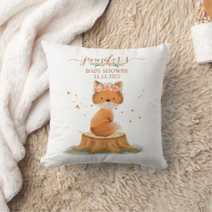 Woodland Animal Fox Baby Shower Botanical Design Cushion