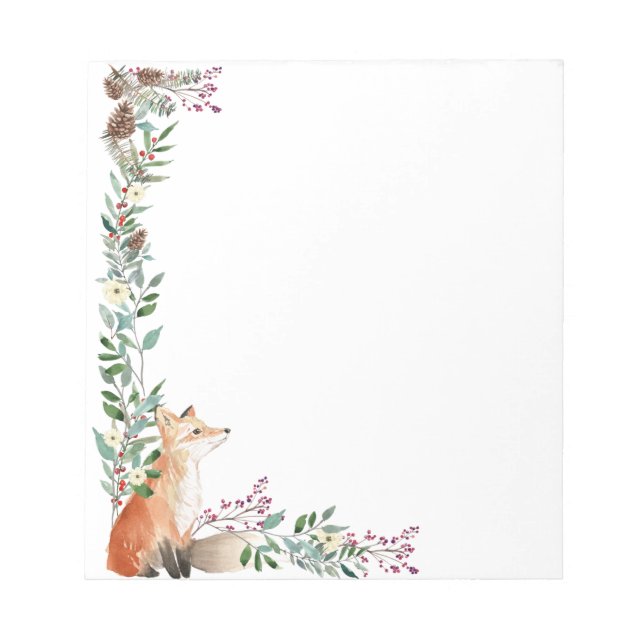 Woodland animal, fox, foliage, Christmas holly Notepad (Front)