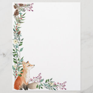 Woodland animal, fox, foliage, Christmas red berry Custom Letterhead