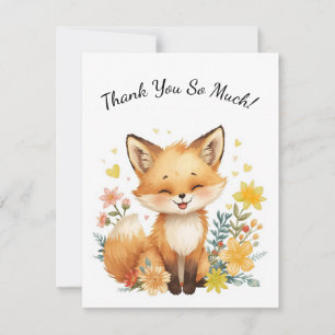 Woodland Animal Fox Kids Yellow Hearts Floral Card