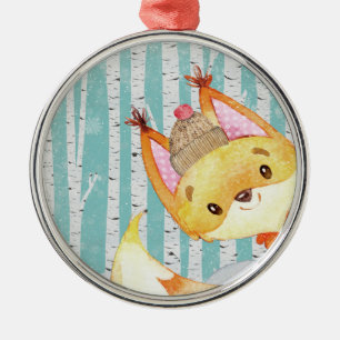 Woodland Animal Friends in Winter Forest-Fox Metal Ornament