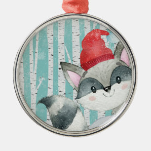 Woodland Animal Friends in Winter Forest- Racoon Metal Ornament