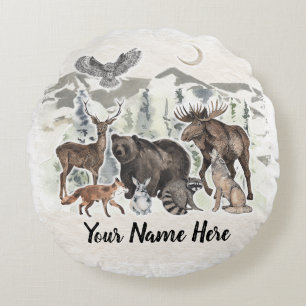 Woodland Animal Friends Personalised Round Cushion