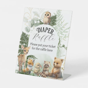 Woodland animal Greenery Diaper raffle Baby Shower Pedestal Sign