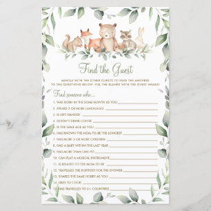 Woodland Animal Greenery Find the Guest Game 