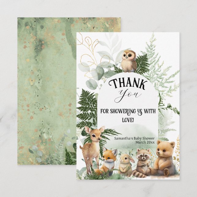 Woodland animal Greenery forest Baby Shower Thank You Card (Front/Back)