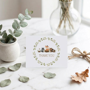 Woodland Animal Greenery Watercolor Baby Shower Thank You Card