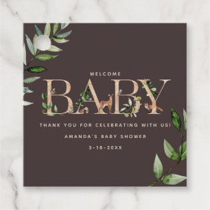 Woodland Animal Lettering Brown Baby Shower Favour Tags