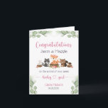Woodland Animal New Baby Girl Congratulations Card<br><div class="desc">New parents will love receiving this personalised card to celebrate the arrival of their sweet baby girl.  Personalise with the new parents name,  babys name & birth date and your own personal wording on the inside of the card.</div>