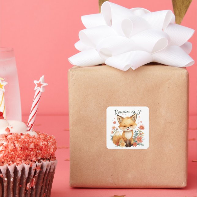 Woodland Animal Orange Fox  Pastel Floral Square Sticker (Party)