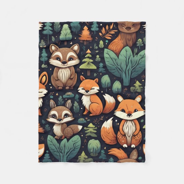 Woodland Animal Pattern Blanket (Front)
