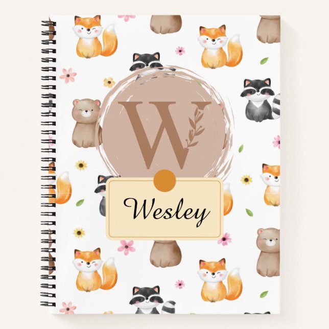 Woodland Animal Personalised - Named with Letter W Notebook (Front)