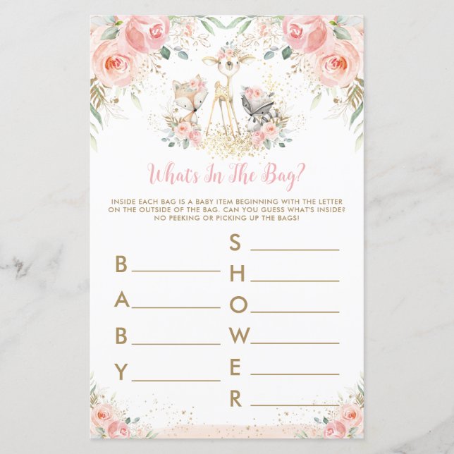 Woodland Animal Pink Floral What's in the Bag Game (Front)
