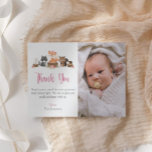 Woodland Animal Pink Pastel Floral Baby Shower Thank You Card<br><div class="desc">Thank your baby shower guest with this cute photo baby shower thank you card.  This card features a woodland animal theme and can be personalised with your own photo and text.</div>