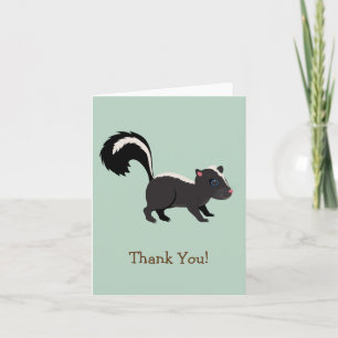 Woodland Animal,  Skunk on Sage Green Thank You Card