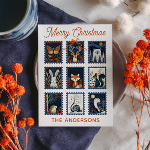Woodland Animal Stamps Collage Merry Christmas  Holiday Card