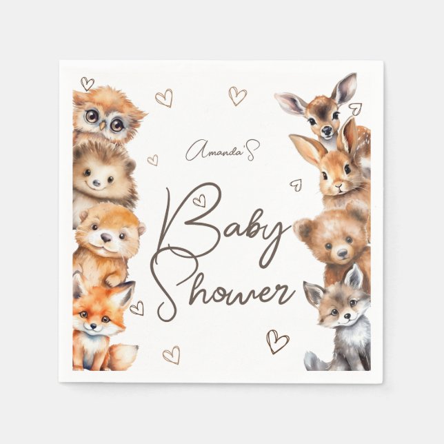 Woodland Animal Theme Baby Shower Invitation Napkin (Front)