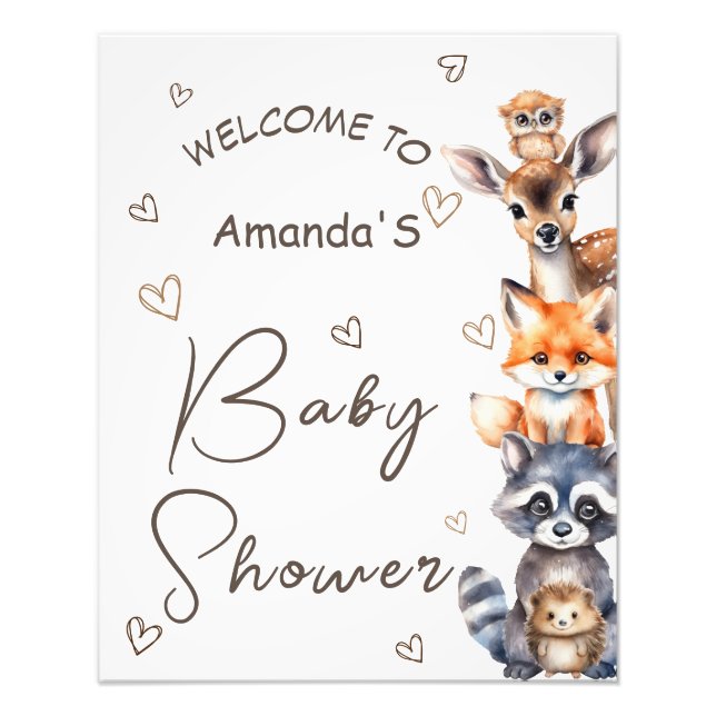 Woodland Animal Theme Baby Shower Invitation Photo Print (Front)