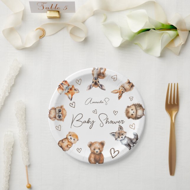 Woodland Animal Theme Baby Shower Paper Plate (Wedding)